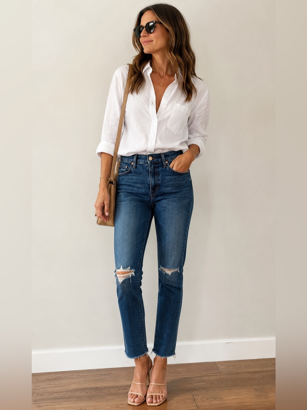 MOTHER Women's Ankle Crop Ripped Jeans in Medium Blue